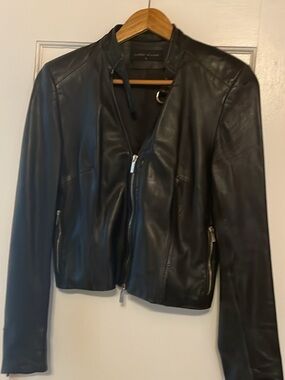Karen Millen fitted short Black Leather Jacket in very good condition